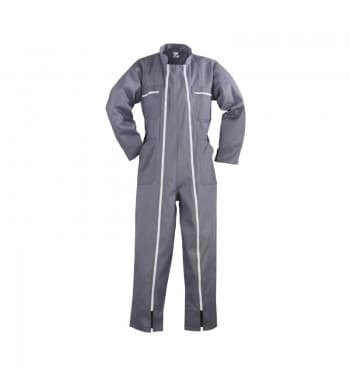 Combinaison de travail grise Rougevif, double zip, vue de trois quarts